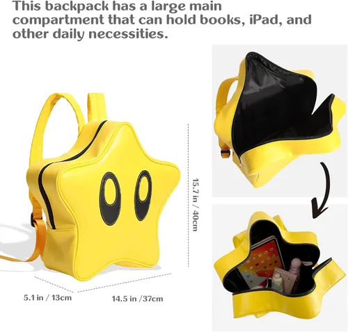 Vista 3 de Linda mochila de dibujos animados 3D estrella amarilla Y2K ligera impermeable mochila Daypack, Amarillo, Mochilas Daypack
