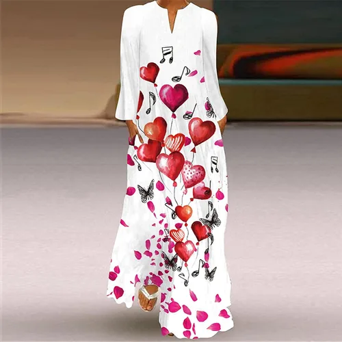Vista 2 de Vestido largo de manga larga con cuello en V y estampado casual para mujer, 0