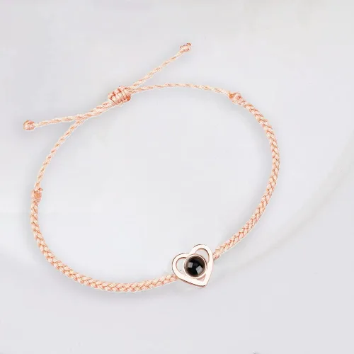 Vista 2 de JINLIN Pulseras de proyección personalizadas, pulseras de fotos personalizadas para mujeres y hombres, pulsera con texto en inglés "I Love You
