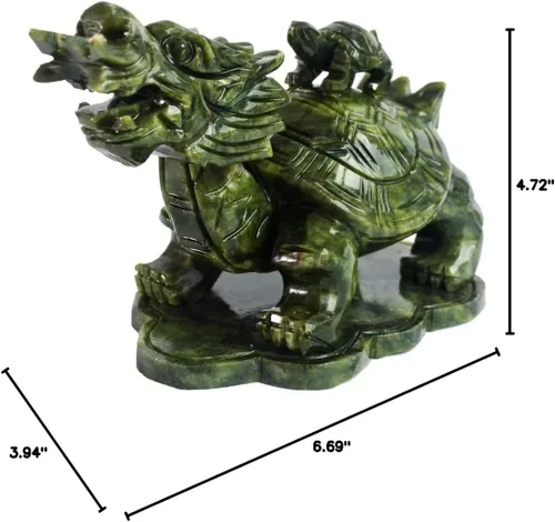 Vista 9 de LILOVE Feng Shui chino gran tortuga de dragón de jade verde para la riqueza estatua escultura figuritas