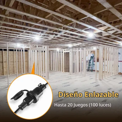 Vista 4 de RIUVAO - Cadena de luces LED de construcción de 50 pies, 75 W, 7500 lm, impermeable, IP67, luces de trabajo, luces temporales de construcción