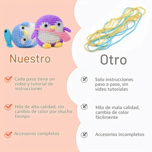 Vista 3 de Paquete de 2 kits de ganchillo para principiantes, kit de ganchillo de animales, bonito kit de inicio de ganchillo con video tutorial, 2 ganchillos