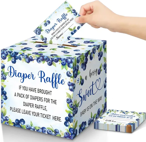 Vista 45 de Teling 51 boletos para rifas de pañales con caja de tarjetas, decoración de baby shower, caja de revelación de género para fiesta de rifas