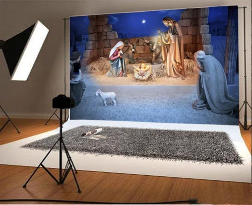 Vista 2 de Yeele Telón de fondo de 7 x 5 pies para fotografía de pesebre de pesebre de nacimiento, para niños, adultos, fotomatón de vinilo