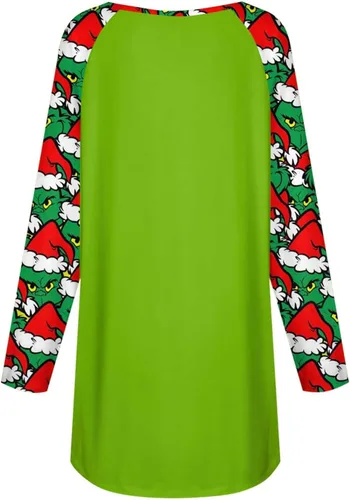 Vista 4 de Trajes de otoño para mujer, de manga larga, con estampado navideño, cuello redondo, casual, holgada