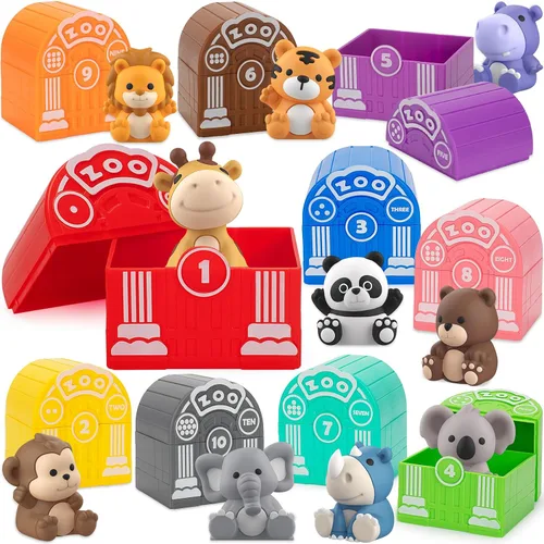 Vista 8 de KMUYSL Juguetes para niños y niñas de 1, 2, 3 años, set de juguetes de animales de granja, habilidades de conteo, combinación de colores, regalo