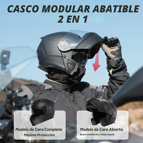 Vista 2 de TRIANGLE Casco modular abatible, doble visera de cara completa aprobado por DOT para adultos Features quick-release inner sunshield, custom-fit