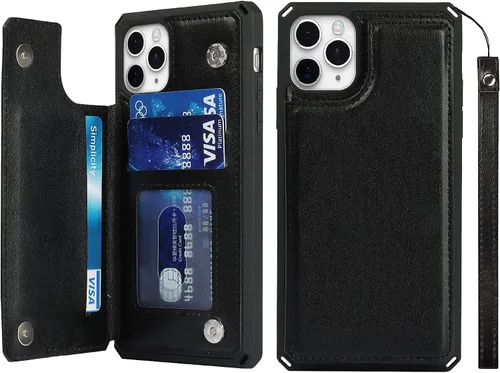 Vista 14 de iCoverCase Funda compatible con iPhone 11 Pro Max con tarjetero para mujer, bloqueo RFID en relieve, piel sintética con correa de muñeca para 11pro