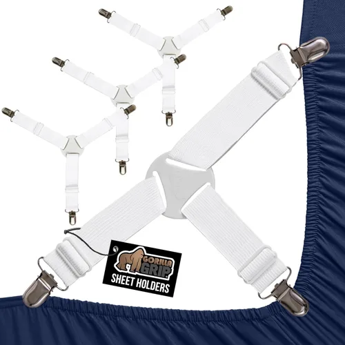 Vista 8 de GORILLA GRIP Sujetadores de Sábanas con Patente Pendiente, Sujetadores Elásticos Ajustables con Clips de Metal, Correas de Ropa de Cama Ajustada que