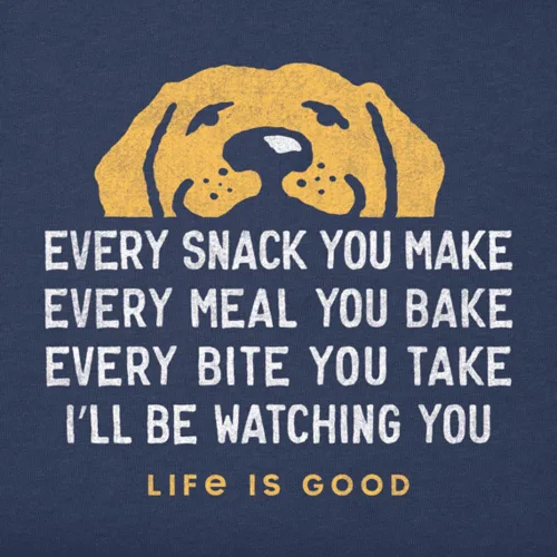 Vista 4 de Life is Good Vee para mujer con texto en inglés "I'll Be Watching You" Azul más oscuro