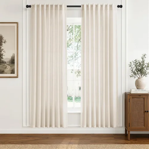 Vista 43 de Hokibero Cortinas de lino natural de 96 pulgadas de largo para sala