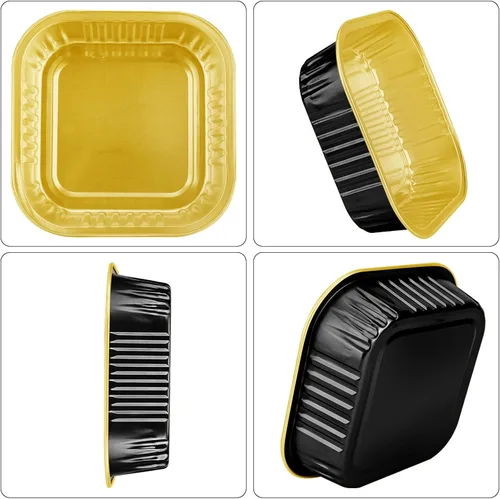 Vista 4 de EUSOAR Mini moldes para tartas con tapas, 12.3 onzas, 12.2 fl oz, 50 unidades cuadradas de aluminio para cupcakes con tapas, papel de aluminio