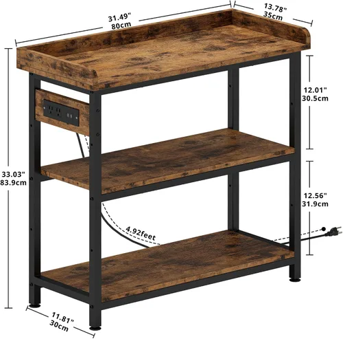 Vista 3 de IRONCK Mesa consola, mesa de sofá con toma de corriente, mesa de pasillo de granja para entrada, sala de estar, altura ajustable, fácil montaje
