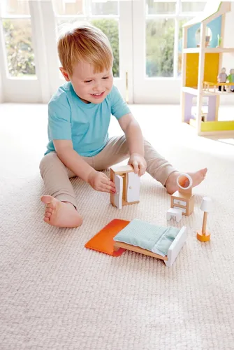 Vista 2 de Hape Juego de muebles de madera para casa de muñecas, color blanco
