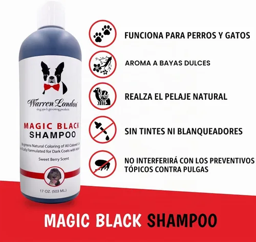 Vista 7 de Warren London Magic Black Dog Shampoo - Champú iluminador para abrigos oscuros, aroma a bayas, seguro para cachorros y gatos, fabricado en Estados