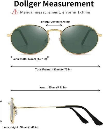 Vista 6 de Dollger Gafas de sol ovaladas para mujer, con marco de metal, antirreflejantes, gafas retro unisex