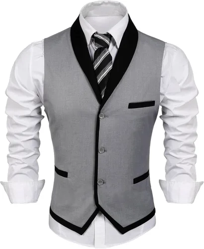 Vista 10 de COOFANDY Chaleco de Traje para Hombre de Corte Ajustado Formal de Negocios Chaleco de Vestir Chaleco Casual de Boda Negro