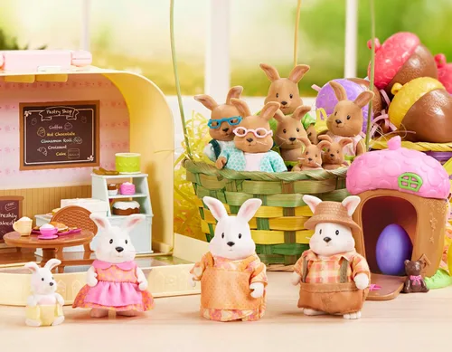 Vista 5 de Li'l Woodzeez Hoppingoods Rabbit Family - Juego de 4 figuras coleccionables de conejo posables con libro de cuentos - Figuras de muñeca de juego
