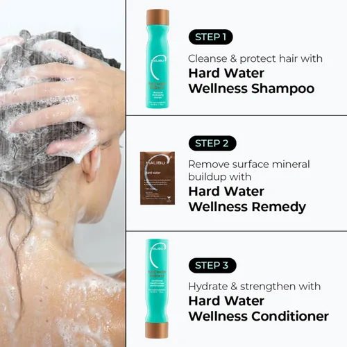 Vista 6 de Malibu C Hard Water Wellness Remediy - Paquetes de champú de agua dura, acondicionador y mascarilla capilar para eliminar depósitos e impurezas, set
