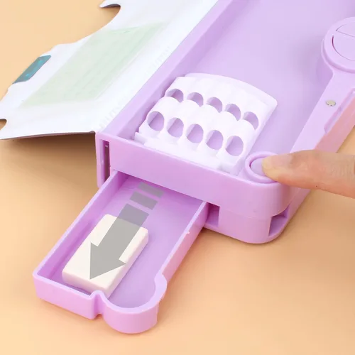 Vista 4 de Minache Estuche multifunción Caja de lápices con 2 compartimentos Juego de papelería con patrón de dibujos animados con tijeras emergentes