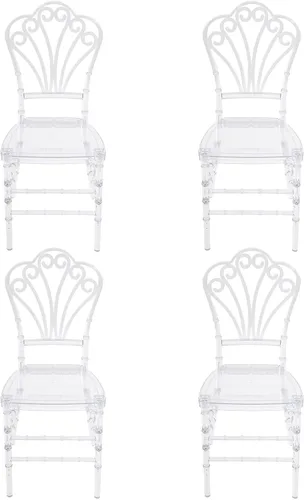 Vista 10 de Juego de 4 sillas de comedor transparentes, sillas de policarbonato para recepción de eventos, bodas, fiestas, banquetes Phoenix (respaldo ovalado)