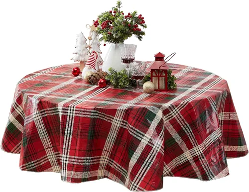 Vista 10 de Newbridge Burke - Mantel de vinilo con estampado navideño de cuadros rojos y verdes, clásico de Navidad, fácil cuidado, cuadrado de 52 x 52