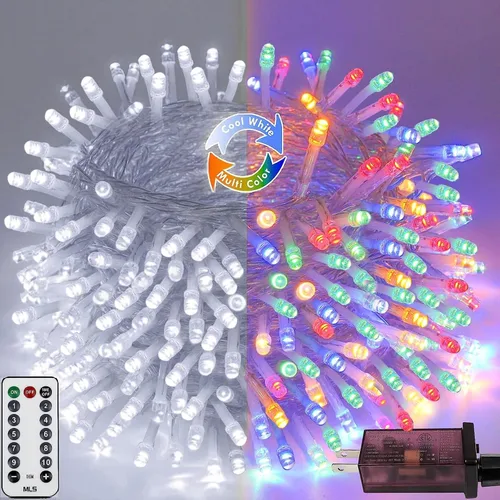 Vista 26 de Guirnalda de 100 luces LED conectables para interiores y exteriores, luces de Navidad blancas cálidas de 33 pies, impermeables, 13 modos