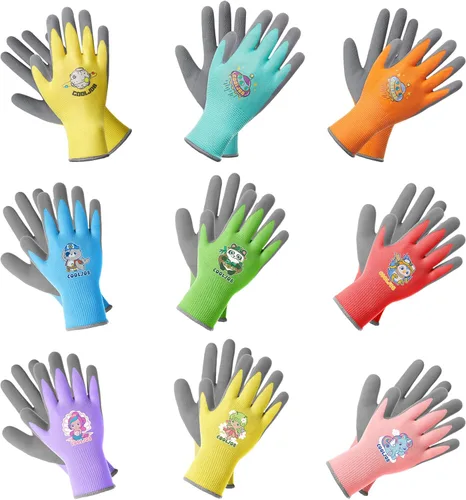 Vista 10 de COOLJOB 3 pares de guantes de jardinería para niños pequeños de 3 a 5 años, guantes de trabajo de goma con agarre para niños y niñas, rojo, verde
