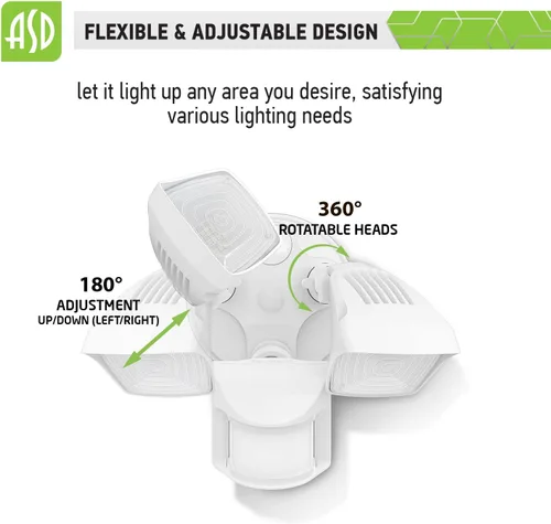 Vista 3 de ASD Luz LED de seguridad para exteriores de 25 W, 2500 lm, luz de inundación con sensor de movimiento, 3000 K/4000 K/5000 K, IP65 impermeable