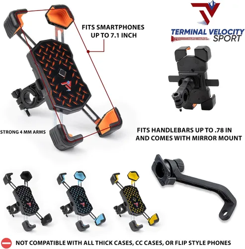 Vista 6 de Terminal Velocity Sport Soporte de teléfono para motocicleta, soporte para teléfono celular de bicicleta, para iPhone y Android, compatible