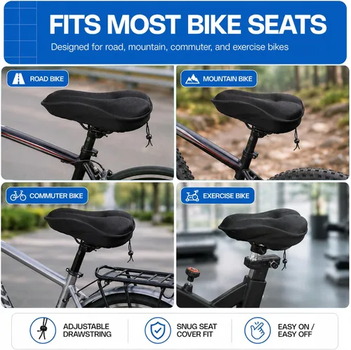 Vista 5 de Revas - Cojín acolchado para asiento de bicicleta que absorbe los golpes, para viajes largos y cómodos Acolchado universal para asiento