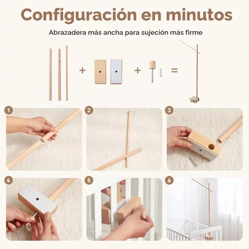 Vista 6 de Brazo móvil para cuna de bebé, brazo móvil de madera de 33.5 pulgadas, soporte móvil ajustable para cuna, colgador móvil, accesorio para cuna