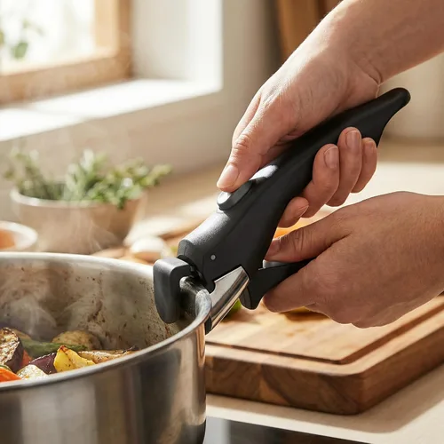 Vista 4 de 2 manijas extraíbles para ollas, mango desmontable para ollas y sartenes, mango de repuesto universal para utensilios de cocina, agarre Negro