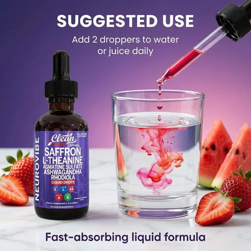 Vista 6 de Suplementos de azafrán gotas líquidas L-teanina agmatina sulfato Ashwagandha glicinato de magnesio B6 Magnesio Alivio del estrés Apoyo del estado