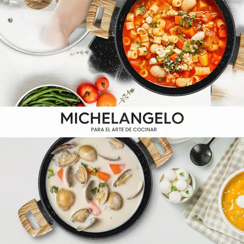 Vista 7 de MICHELANGELO Olla de sopa antiadherente de 4.3 cuartos de galón con tapa, revestimiento de granito no tóxico, compatible con inducción, olla Negro