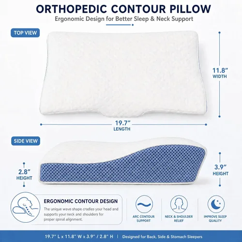 Vista 4 de ITICdecor Almohada cervical de espuma viscoelástica para aliviar el dolor Diseño de contorno ortopédico, funda transpirable, funda lavable