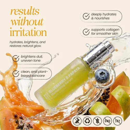Vista 2 de Mudita Earth - Suero de ácido hialurónico + vitamina B5 para la cara, 1 onza líquida, suero de brillo de arándanos y papaya probado por
