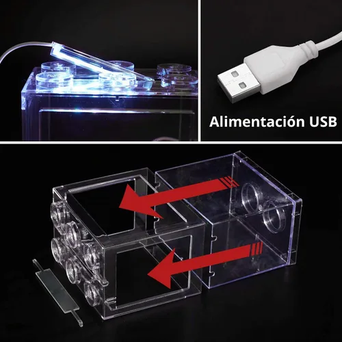 Vista 5 de Oltraman Pequeño Tanque de Peces Betta, Kit de Tanque de Acuario con Iluminación LED, Conjunto de Tanque de Peces de Combate Apilable de 0.6