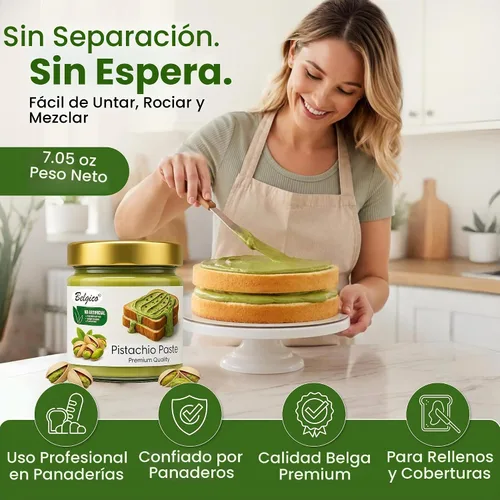 Vista 10 de Crema de Pistacho (30%) 200g (7oz) – Mantequilla de Pistacho Endulzada, Pasta, Crema para Untar y Salsa para Relleno de Barra de Chocolate de Dubái