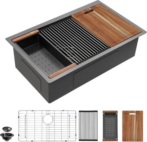 Vista 31 de Fregadero de cocina de 13 x 15 pulgadas de montaje bajo encimera - Fregadero de cocina de acero inoxidable 304 calibre 16 bajo mostrador con grifo
