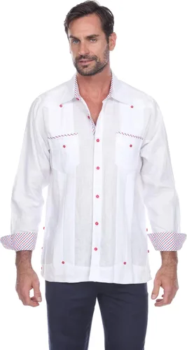 Vista 2 de Mojito Men's 100% Linen Guayabera Shirt Long Sleeve Print Trim Accent M-4019
