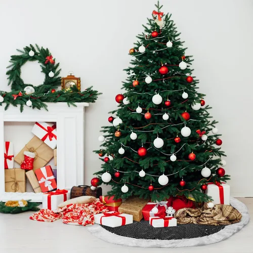 Vista 6 de Mr. Pen - Falda de árbol de Navidad de 48 pulgadas, lentejuelas negras brillantes con faldas de árbol de Navidad de piel sintética blanca Negro
