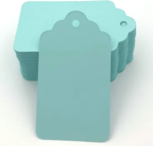 Vista 2 de Etiquetas para envolver regalo, 100 etiquetas azules en blanco con cuerda para regalos de baby shower, día del padre y regalos caseros artesanales