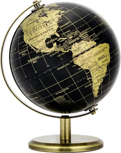 Vista 6 de Exerz 5,5 pulgadas mini globo mundial negro oro inglés mapa bronce soporte