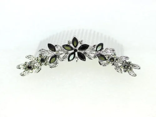 Vista 4 de Faship Hermoso peine de pelo floral de cristal de diamantes de imitación negro