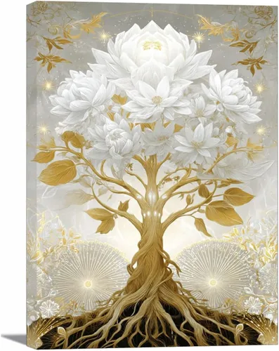 Vista 9 de VOCBAN Tree of Life Wall Art The Picture Artwork Canvas Prints Tree Pictures Poster Retro Artwork for Bedroom Living Room Home Decoration(blue blue