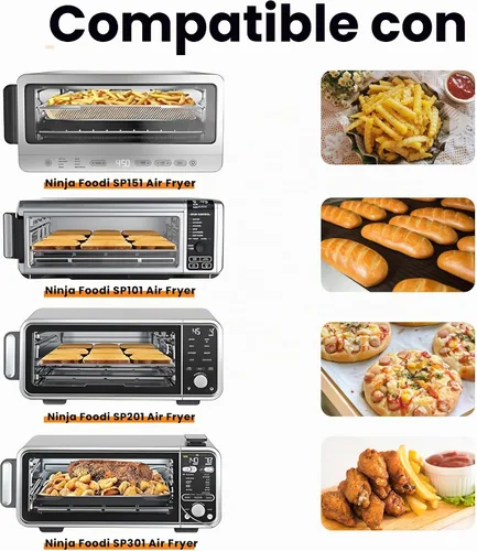 Vista 2 de Bandeja de Recolección de Migajas de Repuesto para Ninja Foodi SP101 SP151 Horno de Freidora de Aire con 4 Piezas de Esteras de Teflón, Accesorios