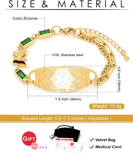 Vista 4 de JUST MEET YOU Pulseras de alerta médica para mujeres y niñas, pulseras de identificación médica de acero inoxidable personalizadas para mujeres
