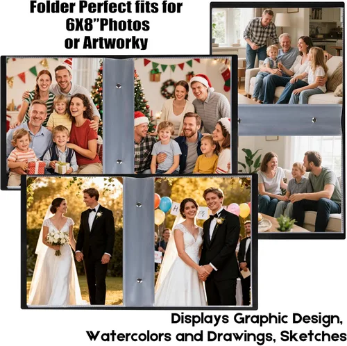 Vista 7 de Paquete de 2 álbumes de fotos de 6 x 8 pulgadas con capacidad para 68 fotos, cubierta de cuero, carpeta de arte para fotos de 6 x 8 pulgadas, álbum