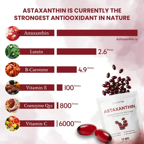 Vista 3 de Astaxantina Suplemento antioxidante de 12 mg – Fuente natural de microalgas – Softgel a base de lípidos para una mayor absorción – Apoyo cognitivo